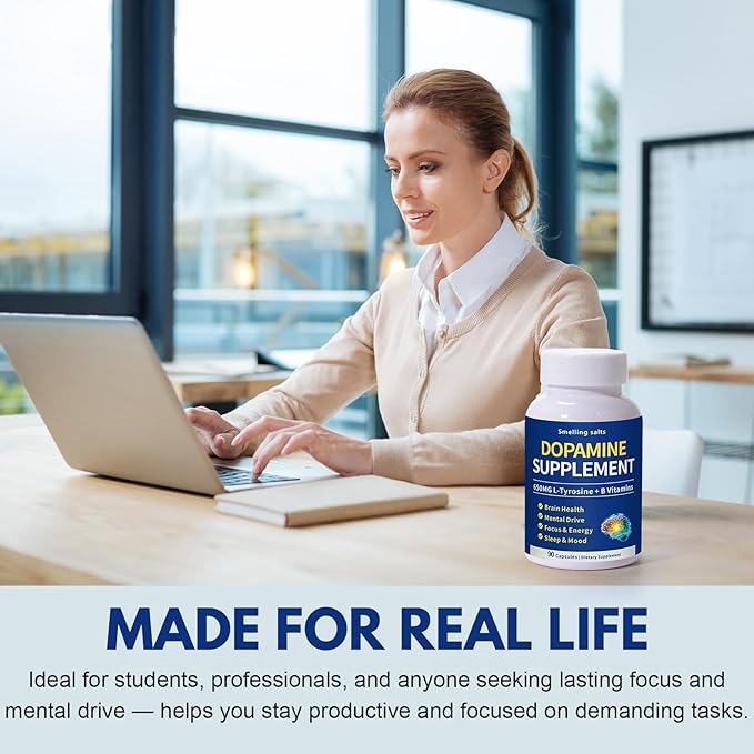 Dopamine Supplement – Supports Mood Focus Sleep &amp Motivation – 650mg L-Tyrosine &amp B Vitamins – Dopamine Booster for Adults – 90 Capsules