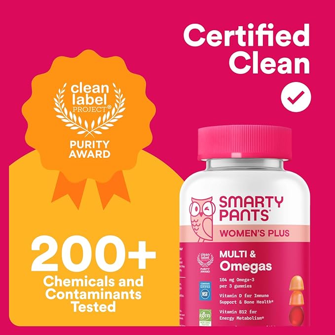 SmartyPants Women's Multivitamin Gummies Omega 3 (DHA/EPA) Methylfolate CoQ10 Vitamin D3 C Vitamin B12 B6 A K &amp Zinc Inositol Gluten Free 90 Count (30 Day Supply)