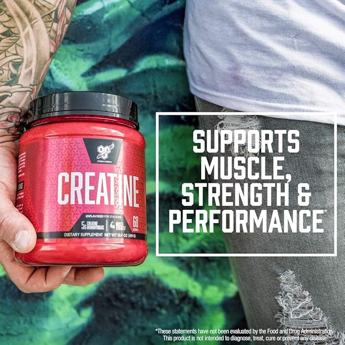 BSN Micronized Creatine Monohydrate Powder Unflavored Creatine Powder Micronized Supports Muscle Building Supports Muscle Strength Gym Supplement 5g per Serving 5000mg per Servings 60 Servings