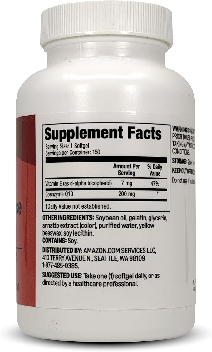 Amazon Basics Rapid Release CoQ10 Softgels 200mg 150 Count