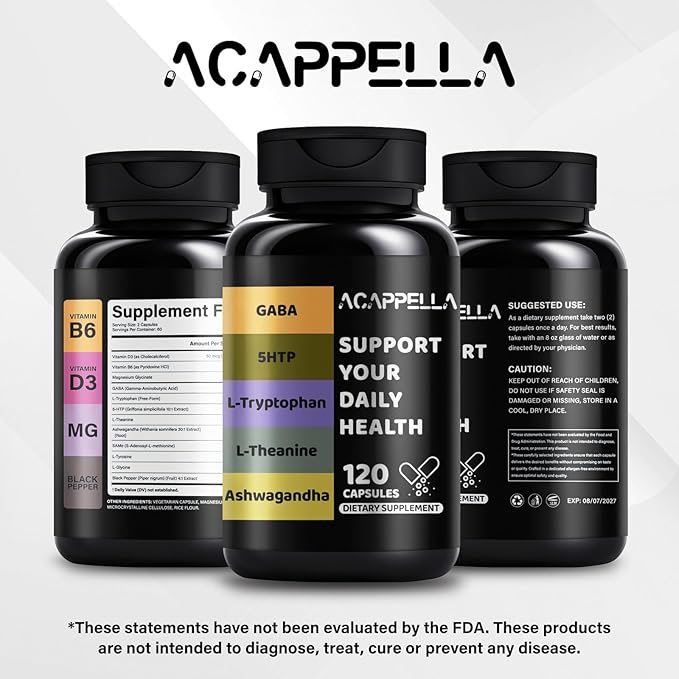 ACAPPELLA GABA Supplement Ashwagandha Capsule 5 HTP L Theanine L Tryptophan Emotional Mood Support Supplement for Men and Women (1)