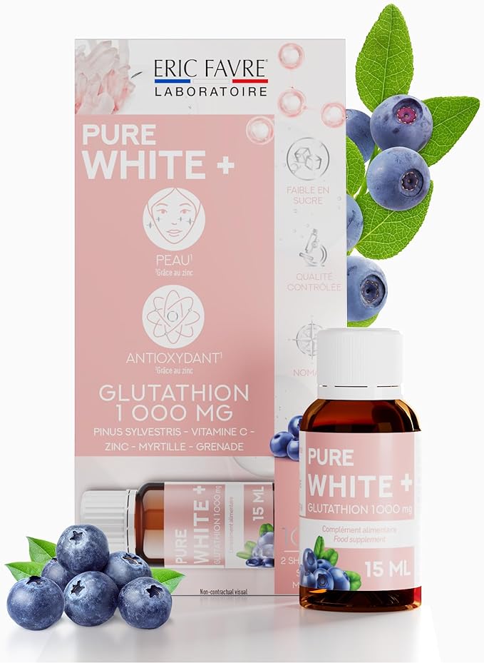 ERIC FAVRE Liposomal Glutathione Liquid with Vitamin C &amp Zinc – Pure White+ Monodose Supports Skin Radiance Cellular Antioxidant &amp Immune Health – 15ml Drink