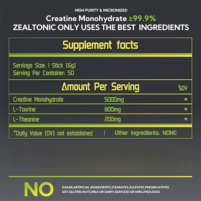 5000mg 99.9% Micronized Creatine Monohydrate Powder Stick Packs with 800mg of Taurine and 200mg of L-theanine Supports Strength Lean Muscle &amp Recovery for Men &amp Women Creatine Packets 50 Se