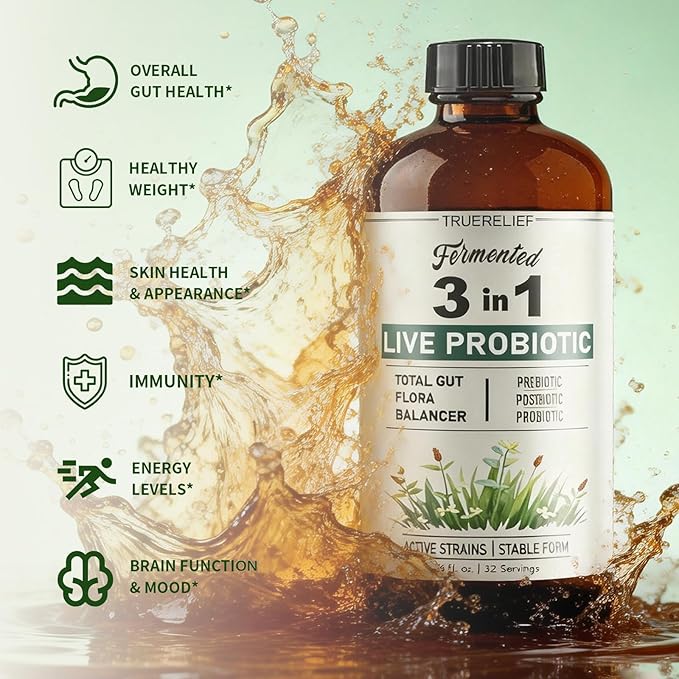 3-in-1 Live Liquid Probiotic &amp Prebiotic with Postbiotic | Refrigerated Live Cultures for Women &amp Men | 10 Strains &amp 18 Herbs for Complete Gut Health &amp Microbiome Support (16 fl oz) (1