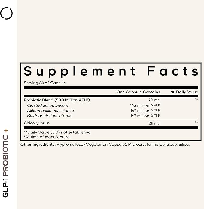 Codeage GLP-1 Probiotic+ - Live Probiotics Akkermansia Clostridium Bifidobacterium Chicory Inulin Probiotic Prebiotics &amp Postbiotics Supplement - 500 Million AFU 3-Month Supply - 90 Capsules