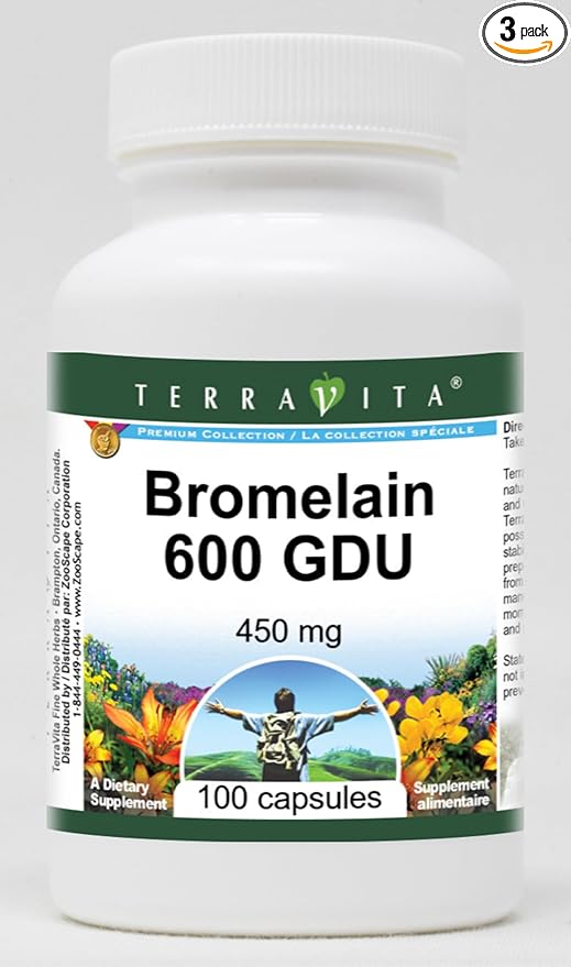Bromelain 600 GDU - 450 mg (100 Capsules ZIN: 519506) - 3 Pack