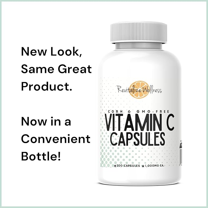 Vitamin C Capsules | Pure Corn &amp GMO-Free | 1000 mg Vitamin C Per Capsule | 200 Capsules