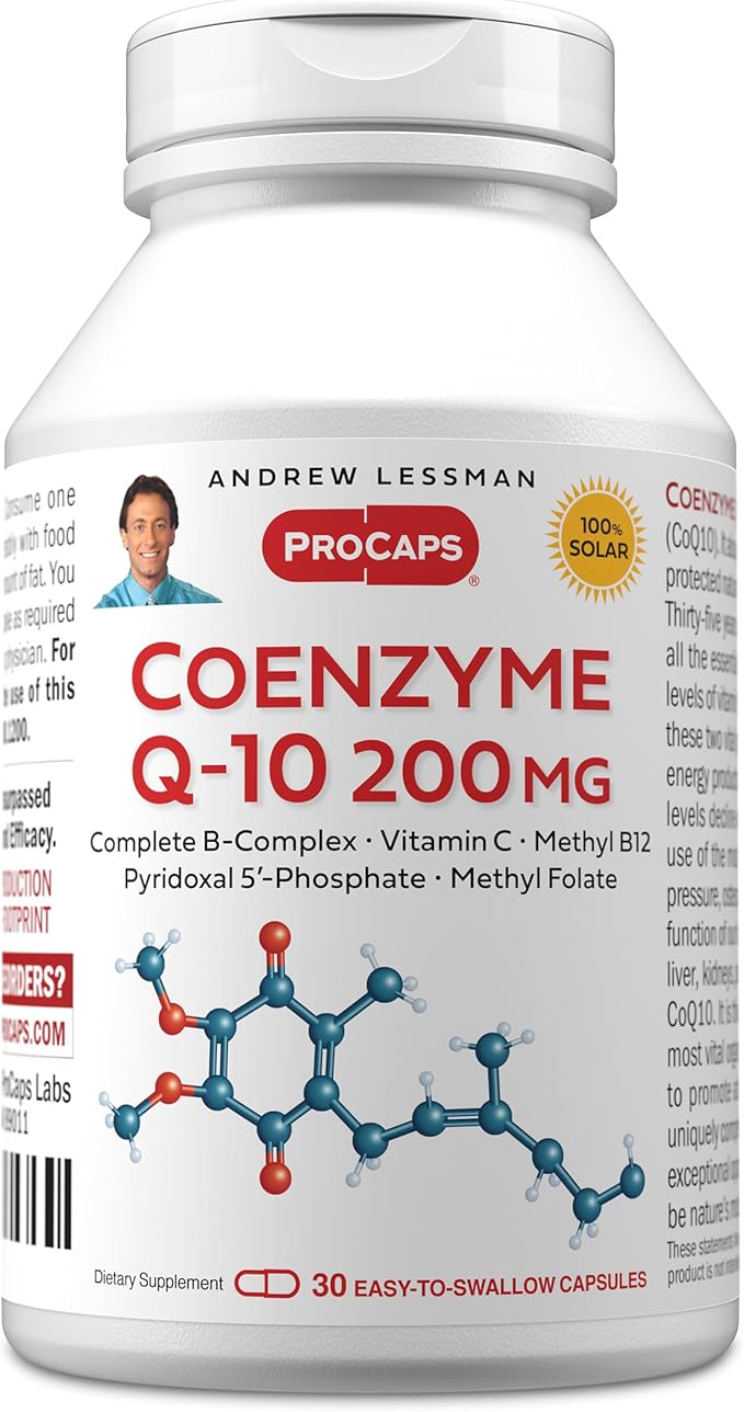 ANDREW LESSMAN Coenzyme Q-10 200 mg 30 Capsules - Essential for Energy Production and Optimum Key Organ Function Anti-Oxidant Support Depleted by Aging Plus B-Complex. Easy to Swallow Capsules