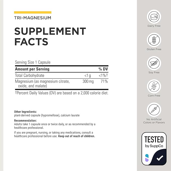 Integrative Therapeutics Tri-Magnesium - Supports Cellular Energy &amp Energy Metabolism* - Magnesium Supplement for Heart &amp Nerve Health Support* - Third-Party Tested - 90 Capsules (90 Servings)