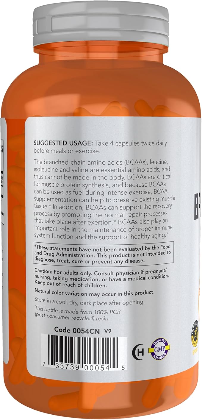 NOW Foods Sports Nutrition Branched Chain Amino Acids With Leucine Isoleucine and Valine 240 Veg Capsules