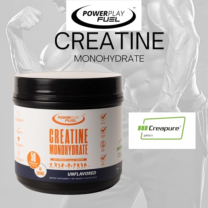 CREATINE Monohydrate Powder – Supports Energy Brain &amp Muscle Health and Recovery for Men &amp Women - Gluten &amp GMO Free Soy Free Sport Certified – Unflavored 500 G 100 Servings
