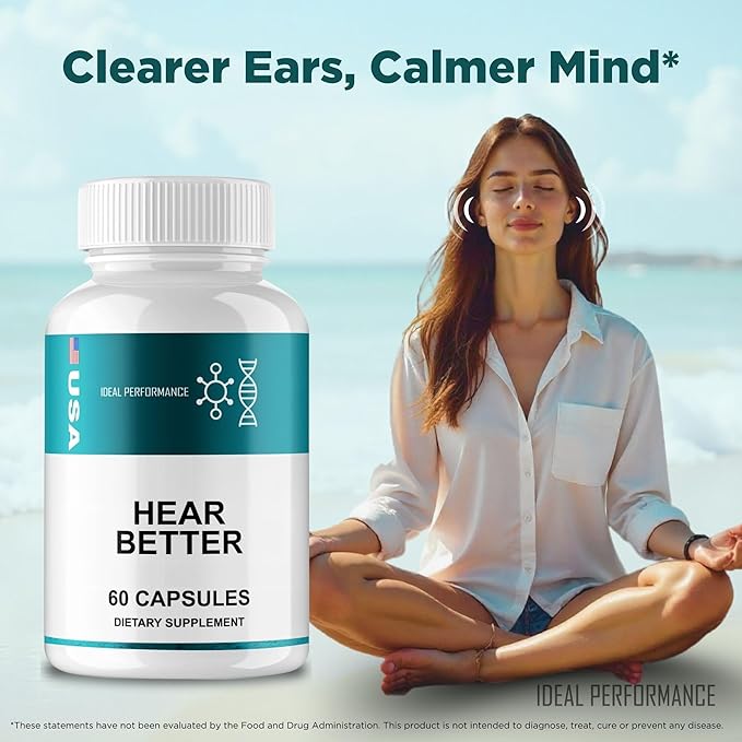 HearBetter Capsules Hear Better Tinnitus Relief for Ringing Ears Pills with Natural Ingredients for Ear Comfort Advanced Ear Health Support Supplement Pills HearBetter Support Reviews (60 Capsules)