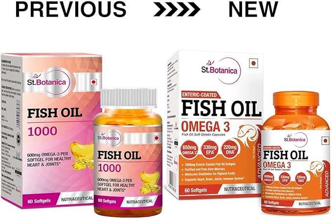 St.Botanica Fish Oil 1000 mg (Double Strength) with 600 mg Omega 3 (330mg EPA 220mg DHA) - 60 Softgels