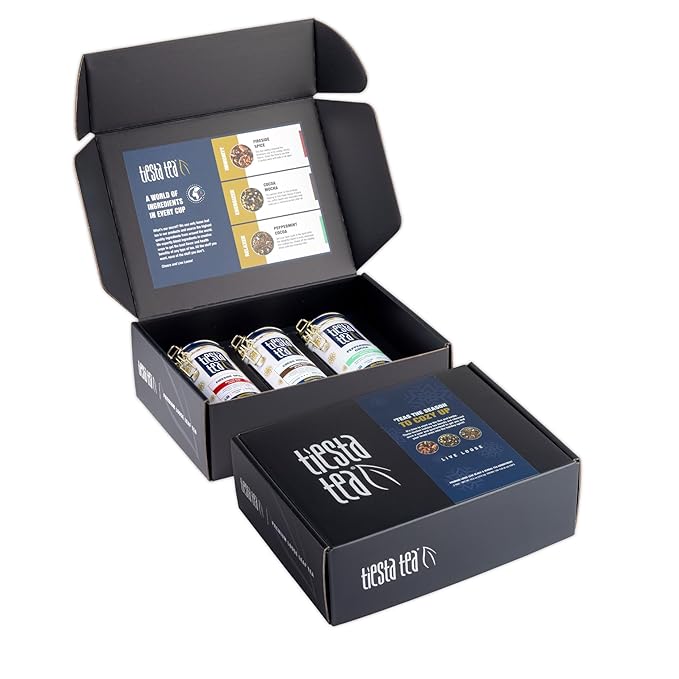 Tiesta Tea - Holiday Loose Leaf Tea Gift Set High to Non-Caffeinated Holiday Blends 3 Tins of Hot &amp Iced Brews Variety Pack Fireside Spice Peppermint Cocoa &amp Cocoa Mocha