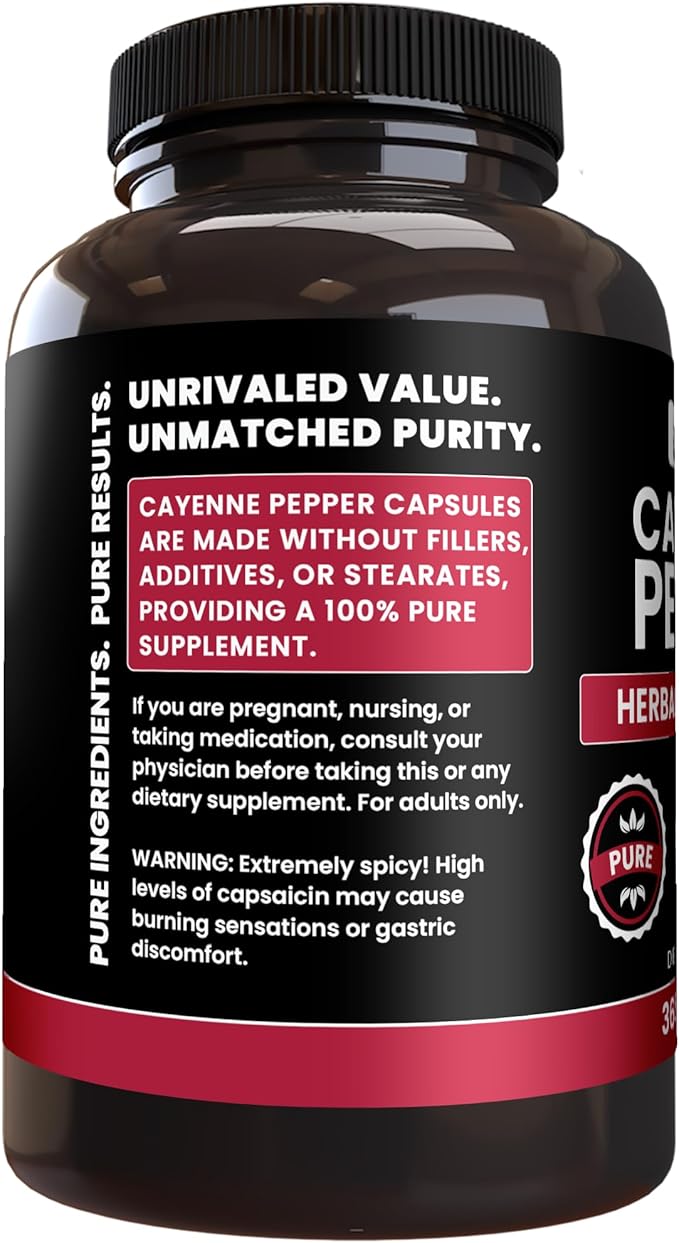 PURE ORIGINAL INGREDIENTS Cayenne Pepper (365 Capsules) No Magnesium Or Rice Fillers Pure Lab Verified