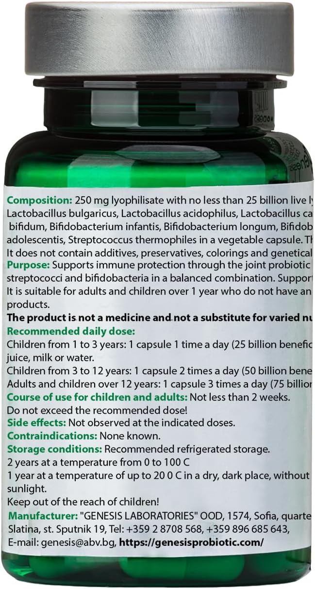 Genesis LABORATORIES Bio Probiotic Supplement 30 Capsules with Bifidobacterium and Lactobacillus spp. 250 mg MegaMix Immune Support Acidophilus Probiotics for Digestive Health Gut Restore Probiotic