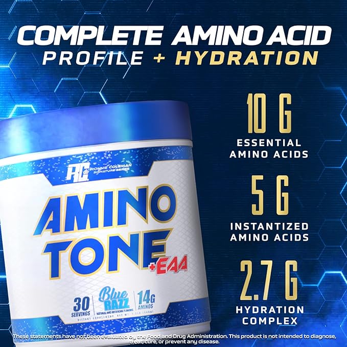 Ronnie Coleman Signature Series Amino-Tone EAAs Amino Acids Powder with BCAAs Hydration Essential Amino Acids Post Workout Muscle Recovery Cherry Limeade 30 Servings