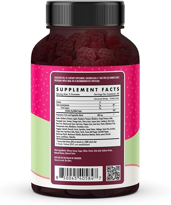 The Wellness Company Kids Naturals Fruits &amp Veggie Gummies – Daily Nutrition Support | 120ct (2 Month Supply)