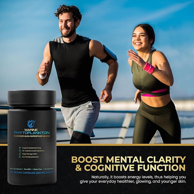 Marine Phytoplankton Capsules – 90 Vegan Capsules – Natural Energy Immune and Cognitive Support – Omega-3 Nannochloropsis gaditana Superfood Non-GMO Gluten Free