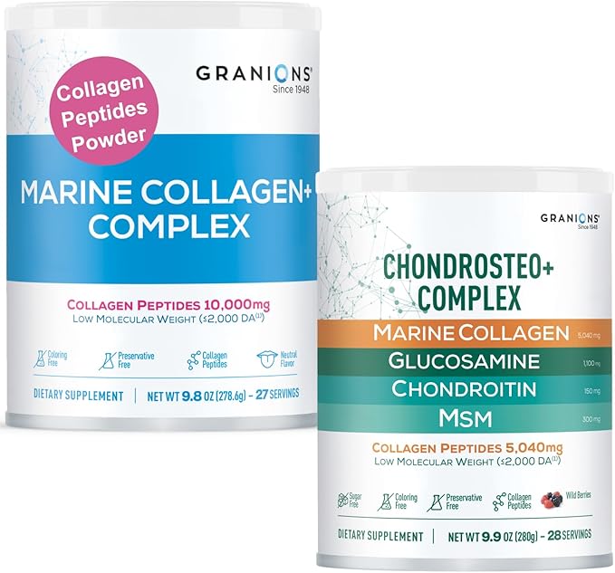 Granions Glucosamine Chondroitin MSM Powder and Marine Collagen Powder unflavored - Joint Support Bundle
