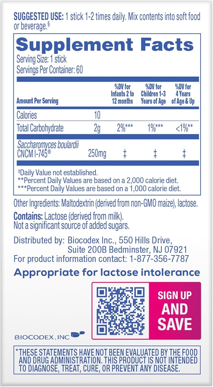 Florastor Kids Dual Action Probiotic Supplement Strengthens Kids' Digestive &amp Immune Health 60 Easy-to Mix Powder Sticks