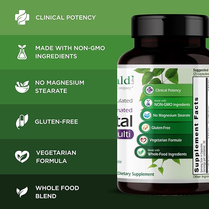 EMERALD LABS Prenatal Clinical Multi - Prenatal Multivitamin with Methylfolate Albion Chelated Gentle Iron Whole-Food Ingredients &amp More - Soy &amp Gluten-Free - 120 Vegetable Capsules (30-Day