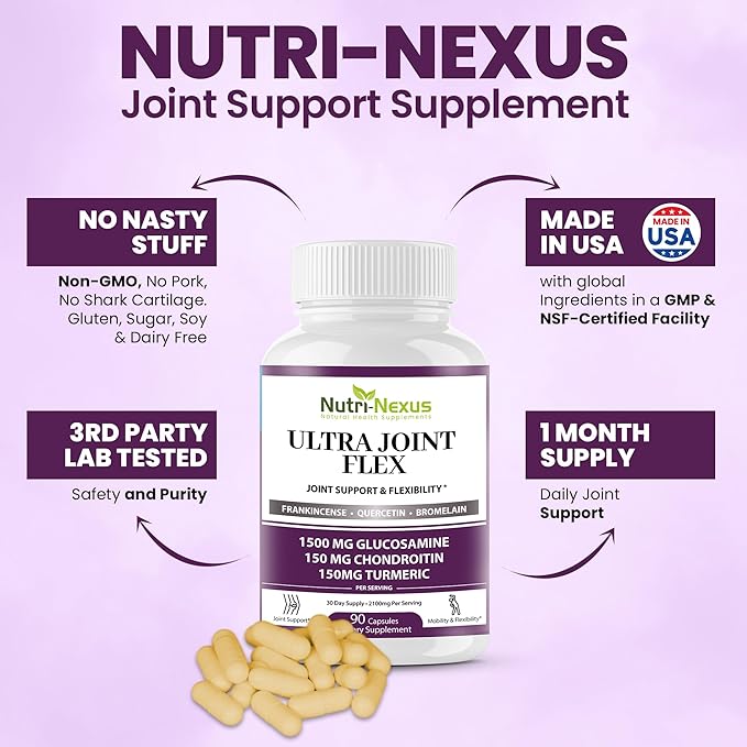 Ultra Joint Flex with Glucosamine/Chondroitin/Turmeric + Magnesium Glycinate — 2-Bottle Bundle 90 Capsules Each
