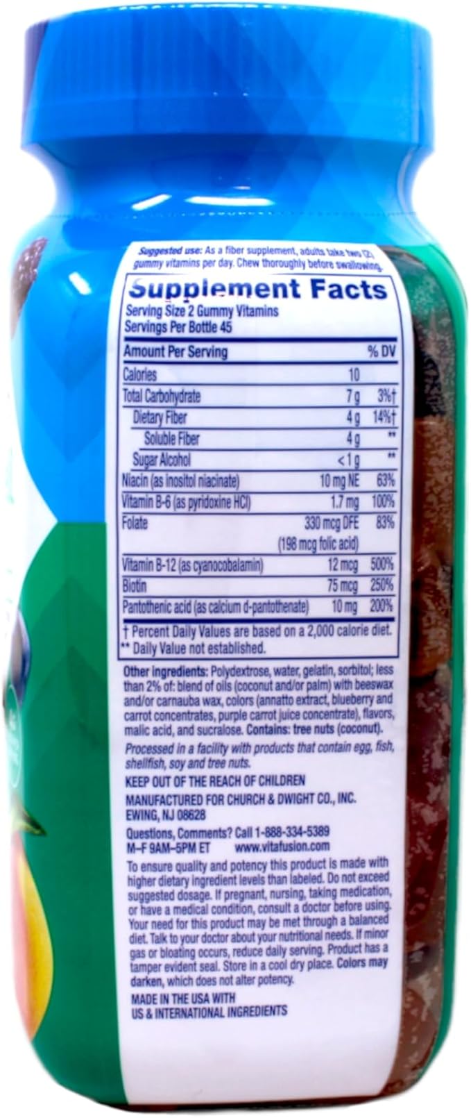 Vitafusion Fiber Well Fit Sugar Free Supplement Gummies Berry &amp Peach Flavors 90 ct (Pack of 2)