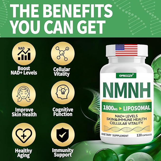 NMNH Supplement 1000mg - Nicotinamide Mononucleotide Alternative Boost NAD+ with Liposomal Resveratrol &amp Nicotinamide Riboside NR for Healthy Cellular Aging Energy 120 Vegan Non-GMO Capsules