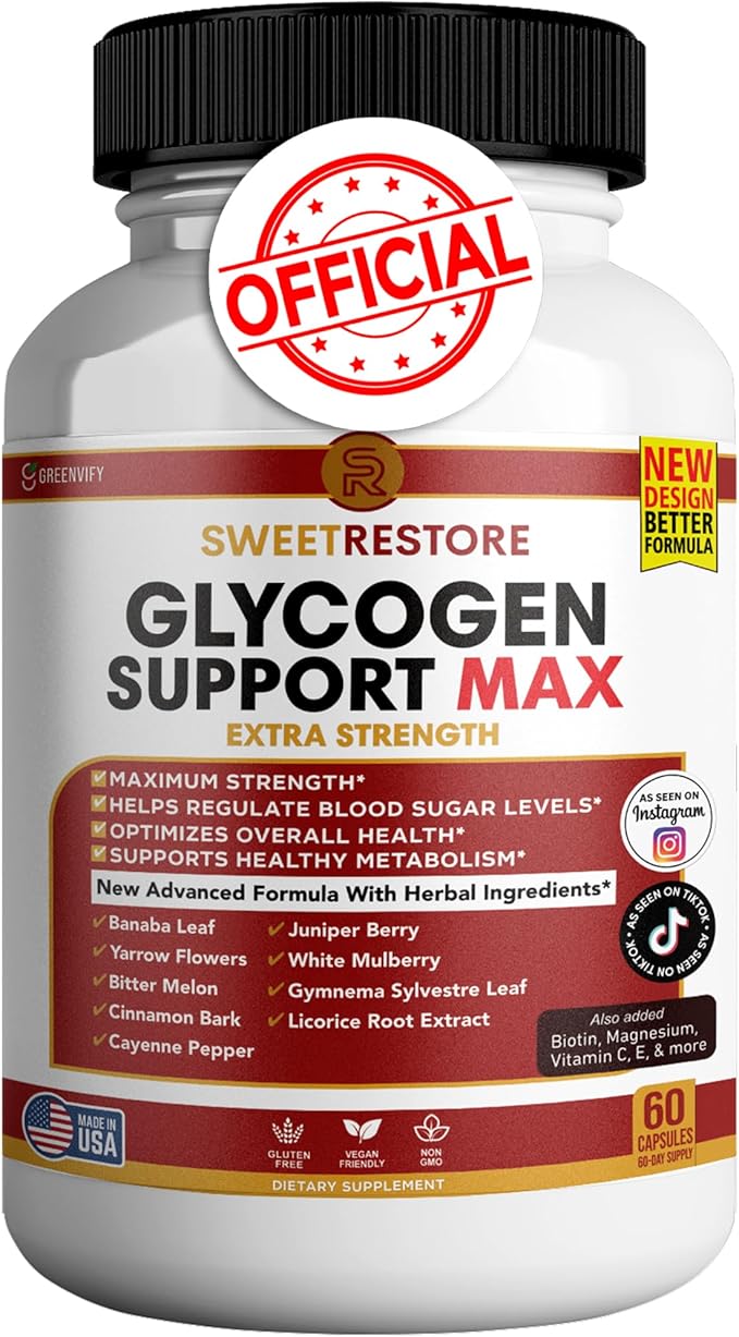 Sweet Restore Glycogen Support Max All Natural Formula to Maintain Healthy Levels Maximum Strength Daily Formula Reviews (1 Pack - 60 Capsules)