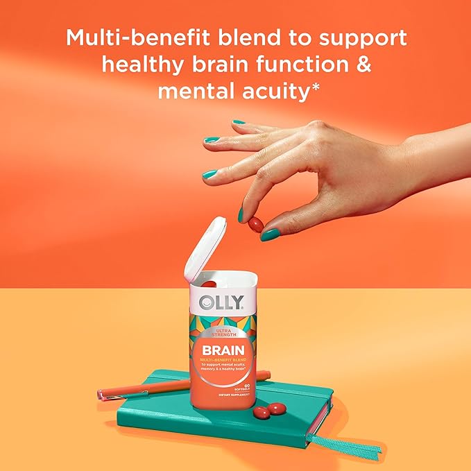 OLLY Ultra Strength Brain Softgels Nootropic Supports Healthy Brain Function Memory Focus &amp Ultra Women's Multi Softgels Overall Health and Immune Support Omega-3s Iron Vitamins A D