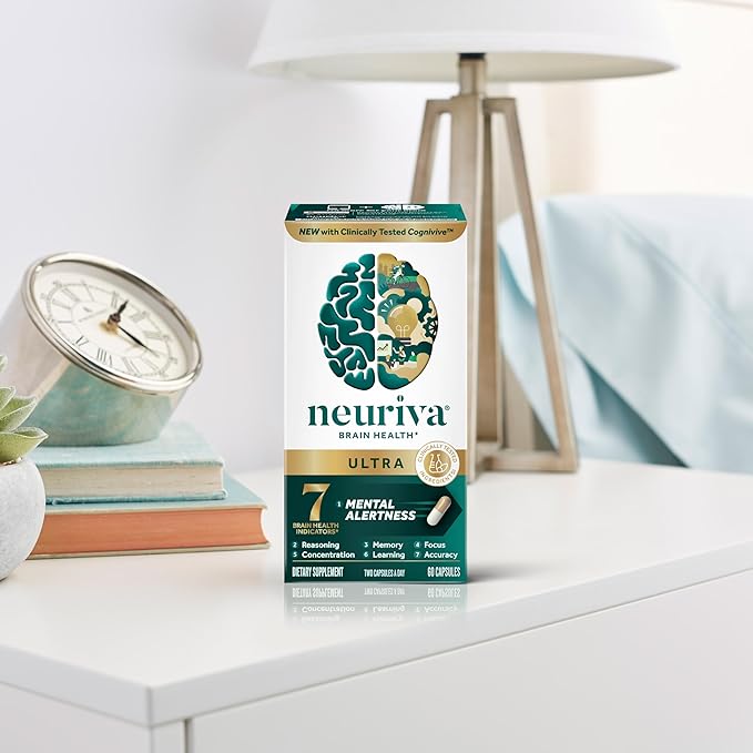 NEURIVA Ultra Decaffeinated Clinically Tested Nootropic Brain Supplement for Mental Alertness Memory Focus &amp Concentration Cognivive Neurofactor Phosphatidylserine Vitamins B6 B12 60 Capsul