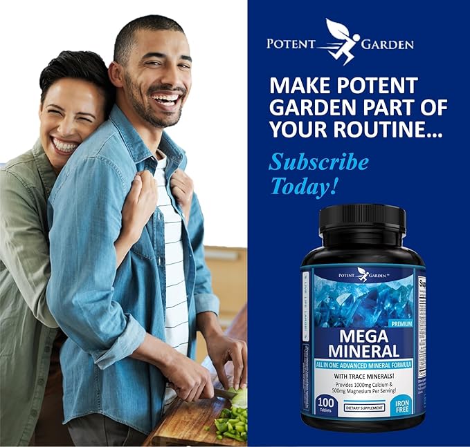 Potent Garden 2-Pack Mega Mineral Supplement Complete Mineral Complex with Calcium Magnesium Zinc Potassium Boron Selenium Chromium &amp 72 Trace Minerals Iron Free Calcium Supplement -200 Pills