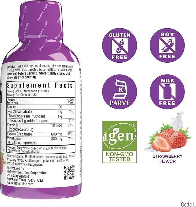 Bluebonnet Nutrition Liquid Calcium Citrate Magnesium Citrate Vitamin D3 - Bundle of Blueberry Strawberry and Mix Berry Flavor 3 Bottle of 16 Fl Oz Each (48 Fl Oz Total)