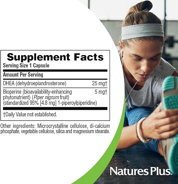 NaturesPlus DHEA-25 with Bioperine - 60 Capsules - Gluten Free - 60 Servings