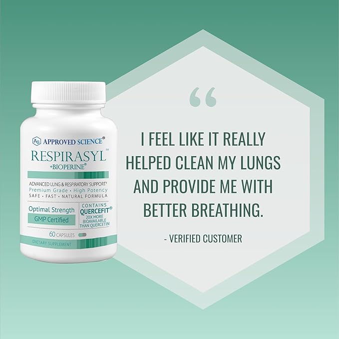 Approved Science® Respirasyl - Lung and Respiratory Support - with Quercefit Vitamins ACD BioPerine - 3 Month Supply - Made in the USA