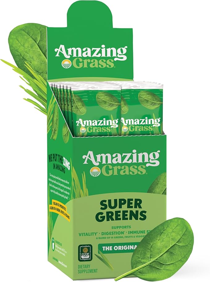 Amazing Grass Greens Blend Superfood: Super Greens Powder Smoothie Mix with Spirulina Chlorella Beet Root Powder Digestive Enzymes Prebiotics &amp Probiotics Original 15 Servings (Packaging May