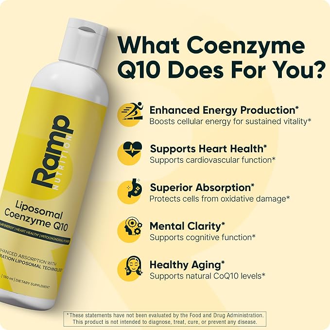 Liposomal CoQ10 Liquid – 100mg Ubiquinone CoQ10 – Liquid CoQ10 for Heart Health Energy &amp Mitochondrial Support – High Absorption – Vegan Non-GMO – 30 Servings