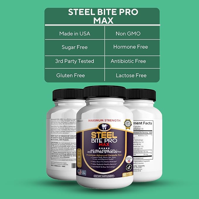Steel Bite Pro Max Probiotic Supplement 40 Billion CFU 60 Capsules 30 Day Supply (3)