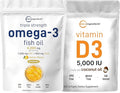 Micro Ingredients Omega-3 Fish Oil 4200mg &amp Bundle Pack &amp Vitamin D3 5000 IU Bundle Pack | Wild-Caught Fish Lemon Flavored Burpless | Vitamin D as Cholecalciferol