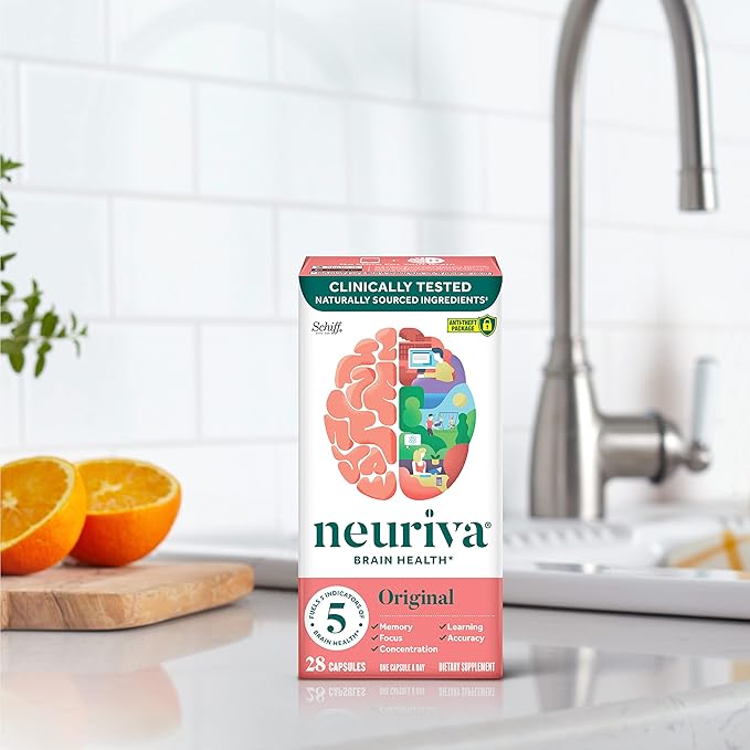 NEURIVA Original Decaffeinated Clinically Tested Nootropic Brain Supplement for Memory Focus &amp Concentration NeuroFactor &amp Phosphatidylserine 28ct Capsules