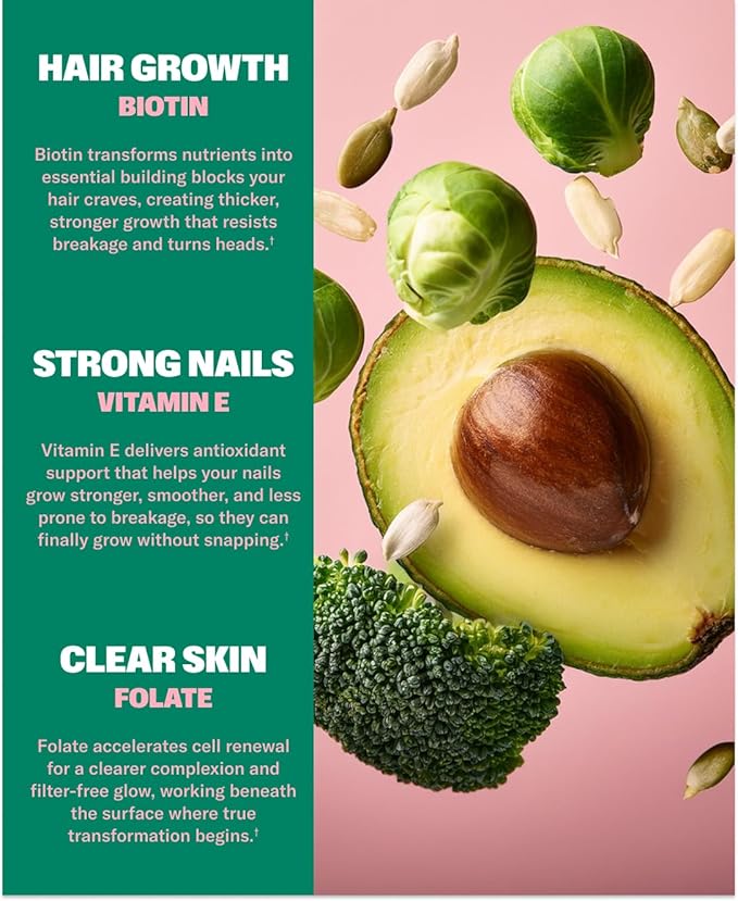 NuStrips™ Fast-Dissolving Beauty Strips with Biotin Folate &amp Vitamin E – Hair Skin &amp Nails Supplement – Supports Hair Growth &amp Reduces Hair Fall – Non-GMO Vegan – Delicious Strawberry (