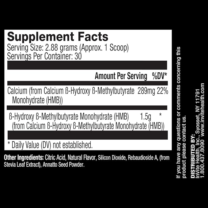 Invite Health Active Hx® - Supports Muscle Function Muscle Recovery and Energy Balance - Provides HMB (Beta-Hydroxy-Methylbutyrate) 1.5 g Calcium 289 mg - 30 Servings
