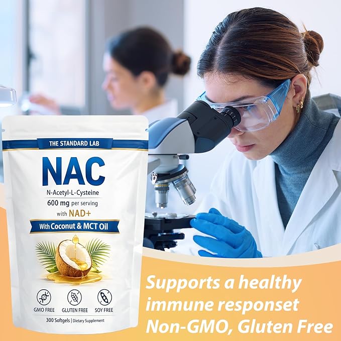 The Standard Lab NAC 600mg with NAD+ Daily Complex N-Acetyl Cysteine Supplement Capsules Antioxidant Support Formula Vegan Non-GMO Gluten Free 300 Softgels