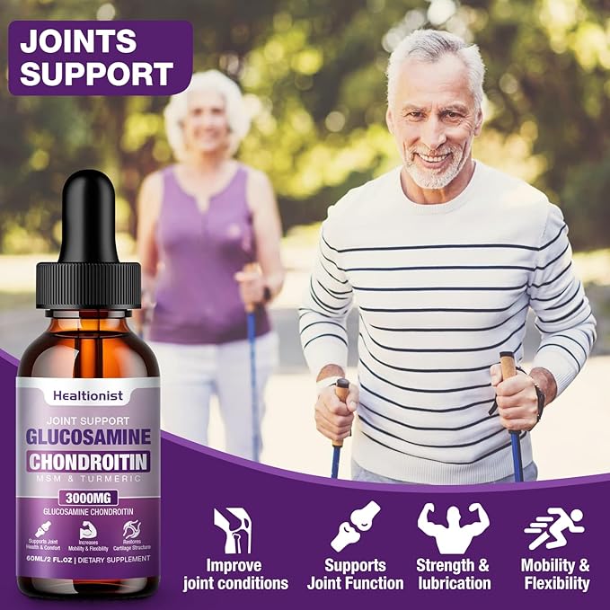 2 Pack Glucosamine Chondroitin MSM Liquid Drops Extra Strength Joint Support Supplement for Adults Men &amp Women Quercetin Boswelia Bromelain Antioxidant Immune Support (4 Fl oz)