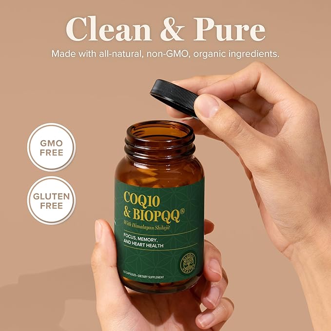 Global Healing Center CoQ10 &amp BioPQQ with Pure Himalayan Organic Shilajit-Antioxidant Care for Heart &amp Brain HealthMitochondria Energy Optimizer for Men &amp Women-Coenzyme Ubiquinone 150mg