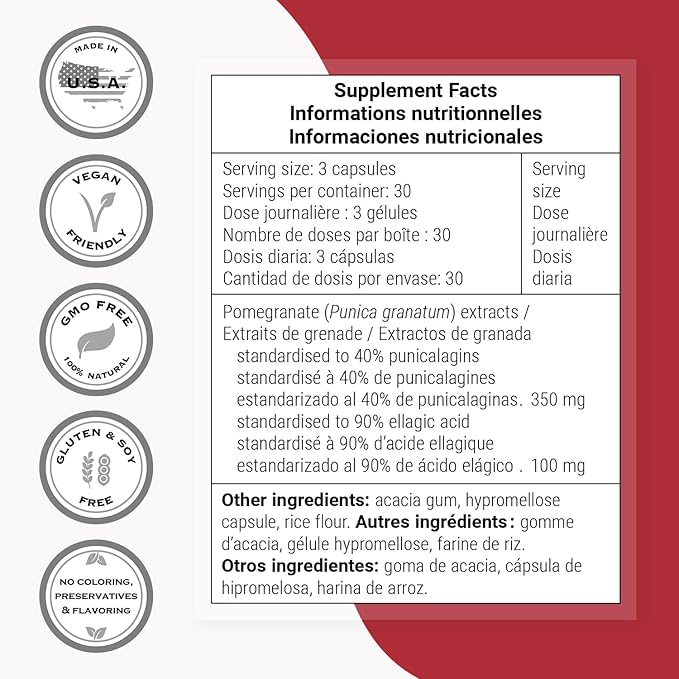 Supersmart - Double Pomegranate (High Strength) - 90% Ellagic Acid &amp 40% Punicalagins - Pomegranate Extract Supplement - Advanced Antioxidant | Non-GMO &amp Gluten Free - 90 Vegetarian Capsules