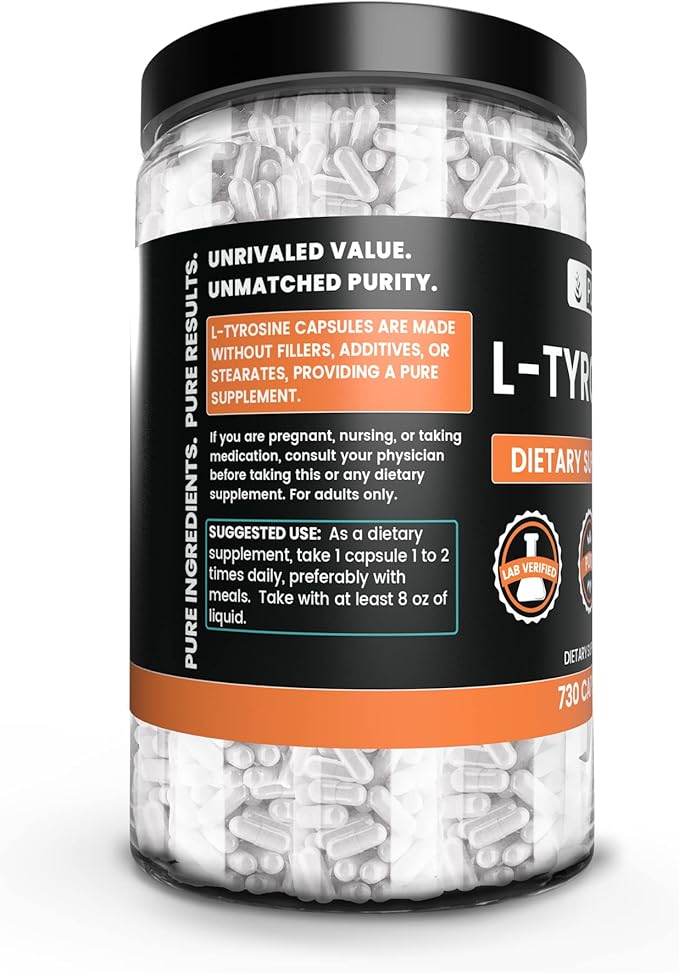 PURE ORIGINAL INGREDIENTS L-Tyrosine (730 Capsules) No Magnesium Or Rice Fillers Always Pure Lab Verified