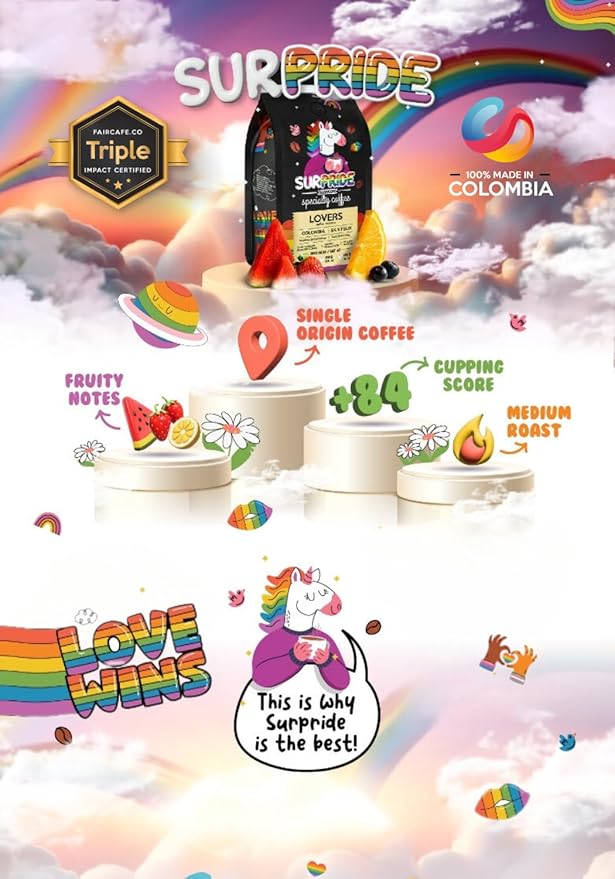 Surpride Specialty Coffee - Whole Bean - Colombian Arabica Coffee with Fruity Flavors &amp Cocoa Nibs Aromas - 454g
