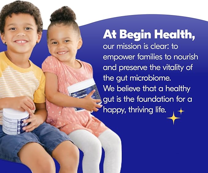 Begin Health Growing Up Prebiotics for Kids | Daily Prebiotic Fiber Supplement with 2'-FL HMO | Supports Regularity &amp Gut Health | Unflavored Powder | Ages 1+ | 56 Servings